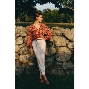 Anthropologie Marie Linen Blend Pleated Boho Jogger Pants Stone White‎ Size 4